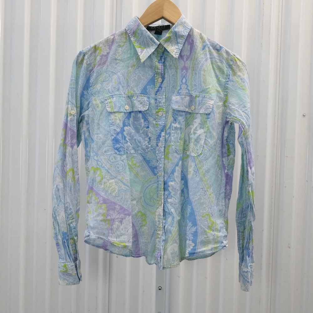 Lauren Ralph Lauren Petite Paisley Print Button Down Shirt Women's Size PS‎